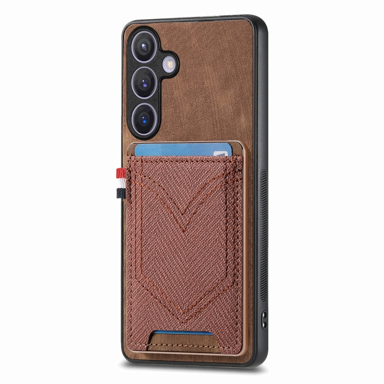 Denim Texture Leather Skin Phone Case with Card Slot, Compatible with Samsung Galaxy S24+ 5G