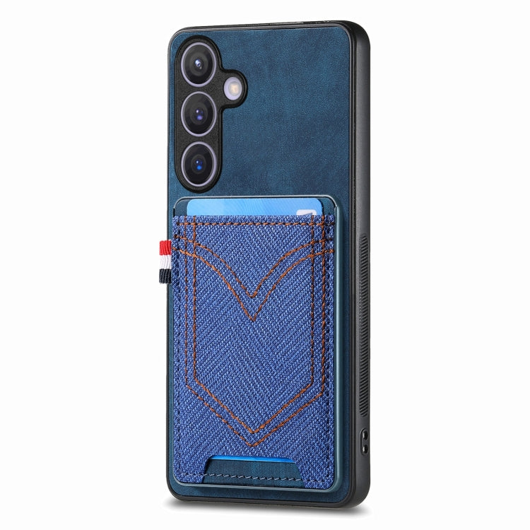 Denim Texture Leather Skin Phone Case with Card Slot, Compatible with Samsung Galaxy S25 5G