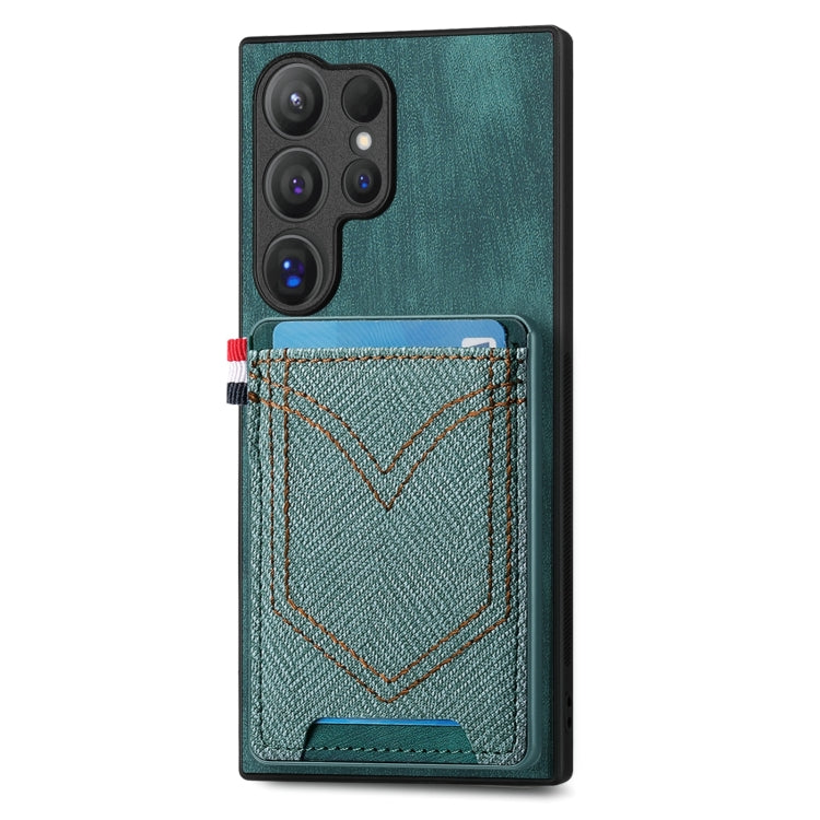 Denim Texture Leather Skin Phone Case with Card Slot, Compatible with Samsung Galaxy S25 Ultra 5G