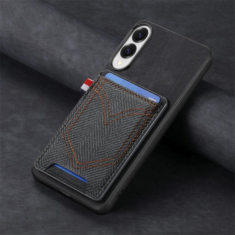 Denim Texture Leather Skin Phone Case with Card Slot, Compatible with Samsung Galaxy S25 Edge 5G