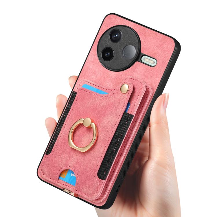 Retro Skin-feel Ring Multi-card RFID Wallet Phone Case
