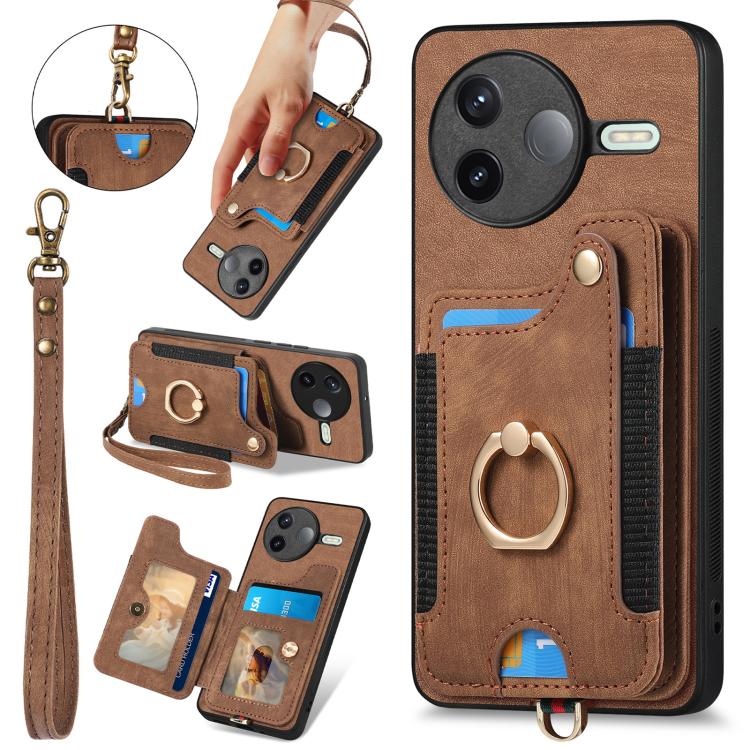 Retro Skin-feel Ring Multi-card RFID Wallet Phone Case
