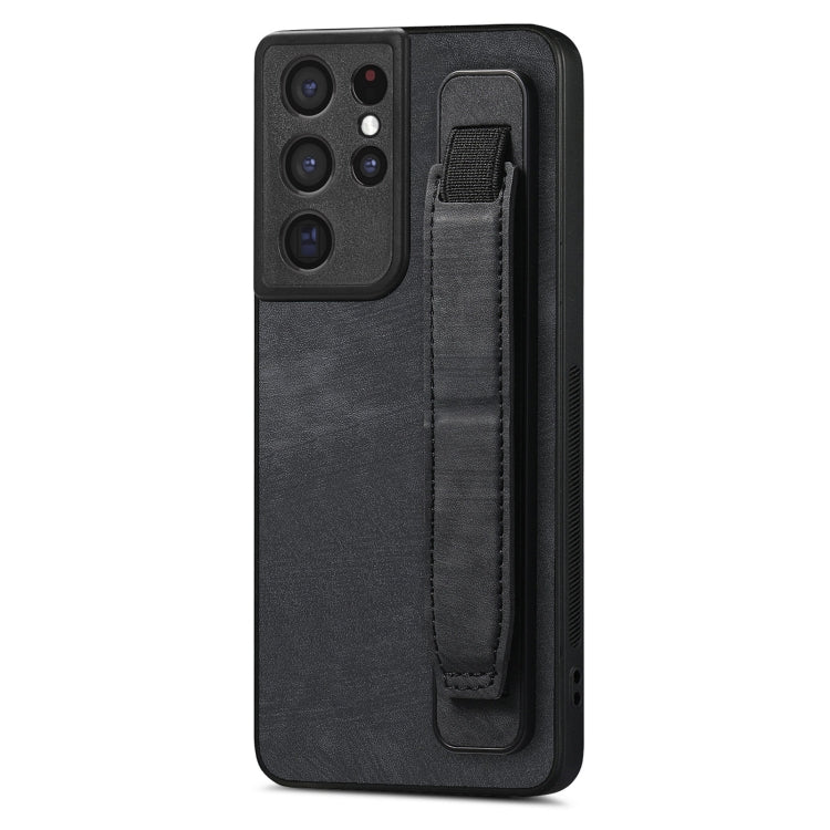 Retro Wristband Holder Leather Back Phone Case, Compatible with Samsung Galaxy S21 Ultra 5G