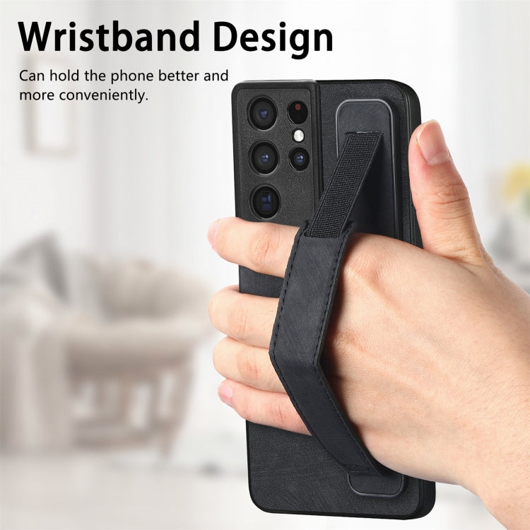 Retro Wristband Holder Leather Back Phone Case, Compatible with Samsung Galaxy S21 Ultra 5G