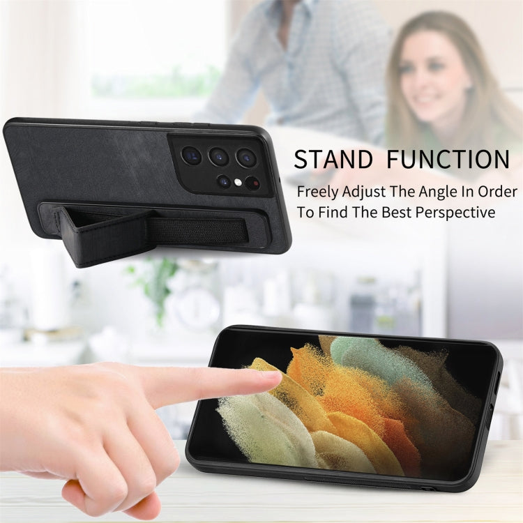 Retro Wristband Holder Leather Back Phone Case, Compatible with Samsung Galaxy S21 Ultra 5G
