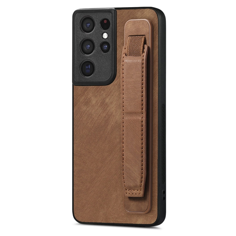 Retro Wristband Holder Leather Back Phone Case, Compatible with Samsung Galaxy S21 Ultra 5G