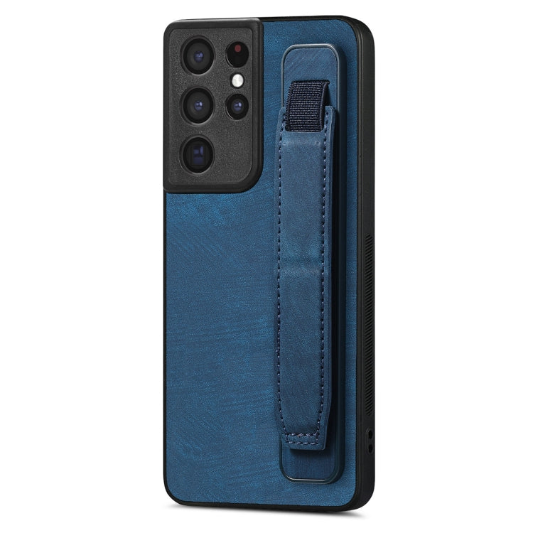 Retro Wristband Holder Leather Back Phone Case, Compatible with Samsung Galaxy S21 Ultra 5G