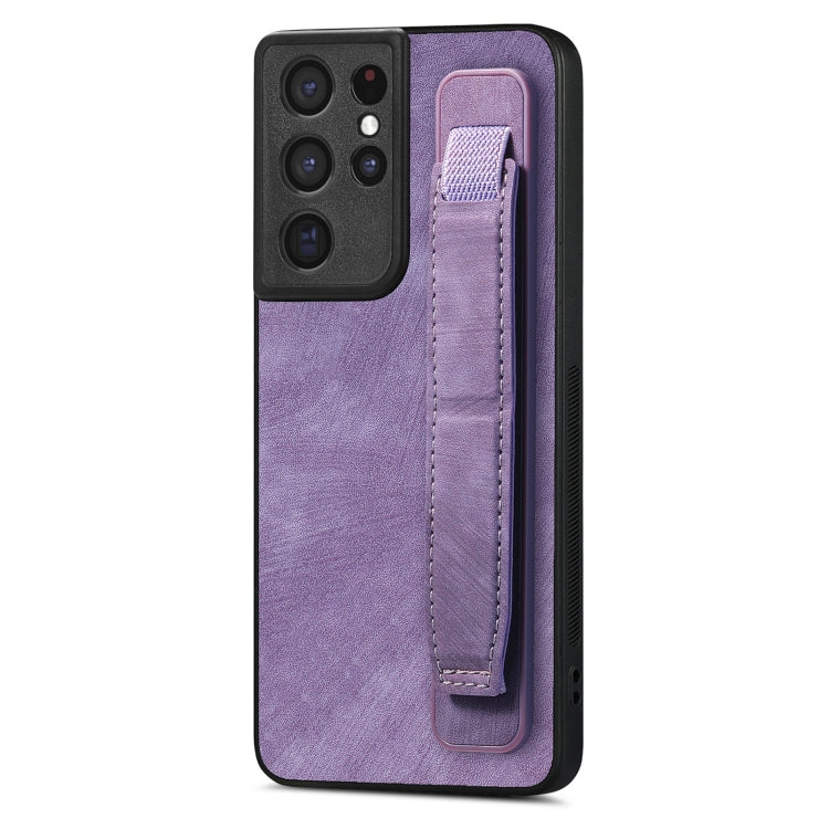 Retro Wristband Holder Leather Back Phone Case, Compatible with Samsung Galaxy S21 Ultra 5G