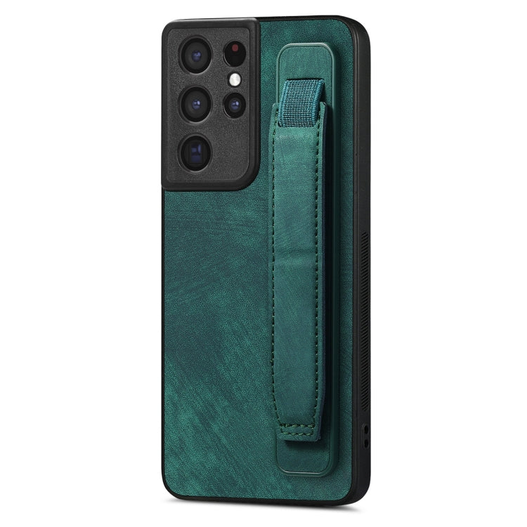 Retro Wristband Holder Leather Back Phone Case, Compatible with Samsung Galaxy S21 Ultra 5G