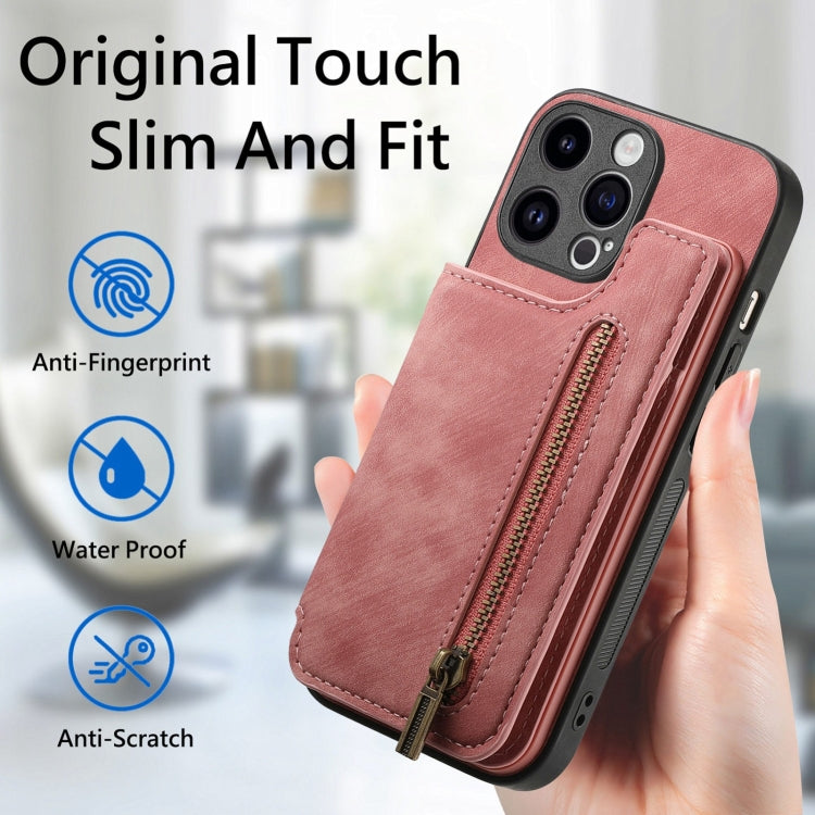 Retro Leather Zipper Wallet Back Phone Case