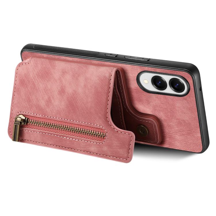Retro Leather Zipper Wallet Back Phone Case