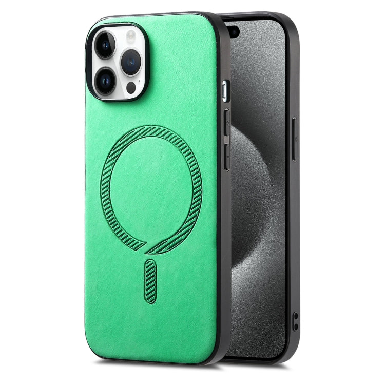 Solid Color Retro Magsafe PU Back Cover Phone Case, Compatible with iPhone 15 Pro Max