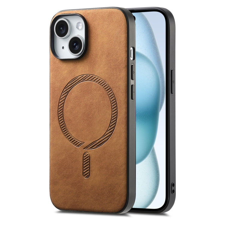 Solid Color Retro Magsafe PU Back Cover Phone Case, Compatible with iPhone 15