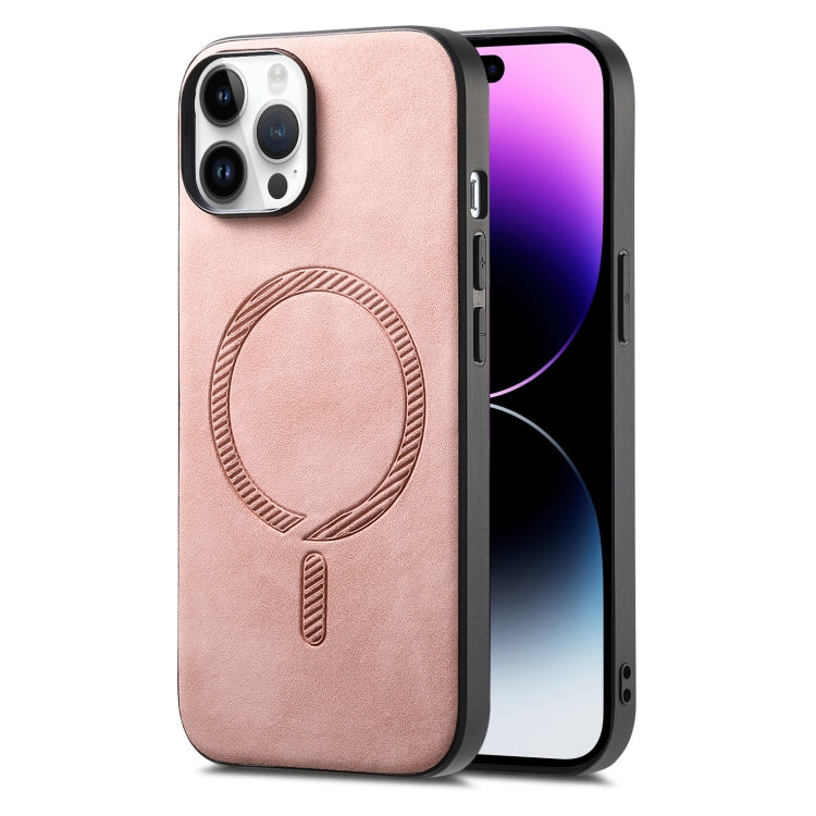 Solid Color Retro Magsafe PU Back Cover Phone Case, Compatible with iPhone 14 Pro