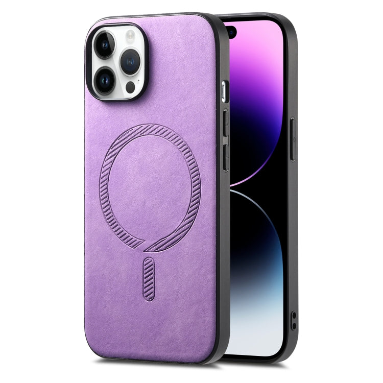 Solid Color Retro Magsafe PU Back Cover Phone Case, Compatible with iPhone 14 Pro