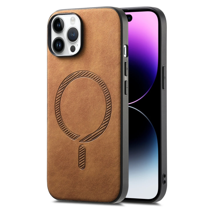 Solid Color Retro Magsafe PU Back Cover Phone Case, Compatible with iPhone 14 Pro