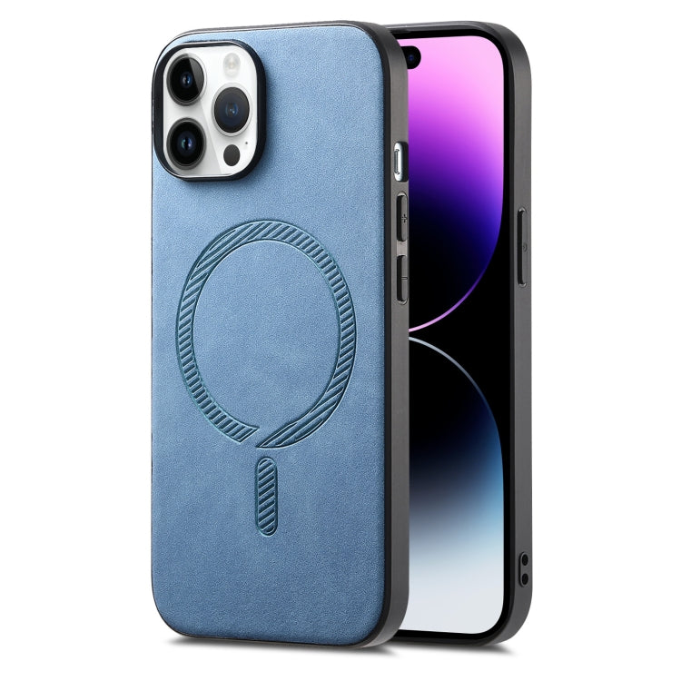 Solid Color Retro Magsafe PU Back Cover Phone Case, Compatible with iPhone 14 Pro
