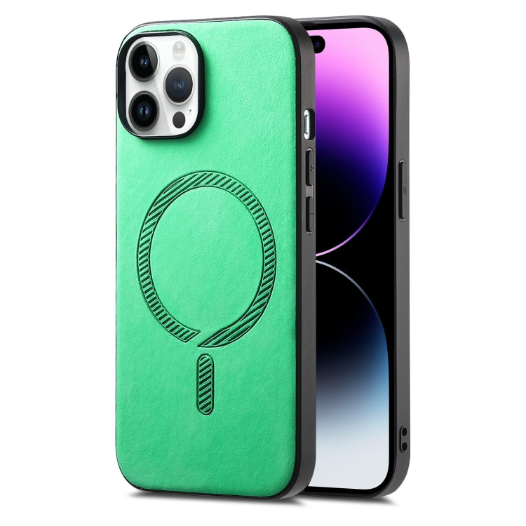 Solid Color Retro Magsafe PU Back Cover Phone Case, Compatible with iPhone 14 Pro Max
