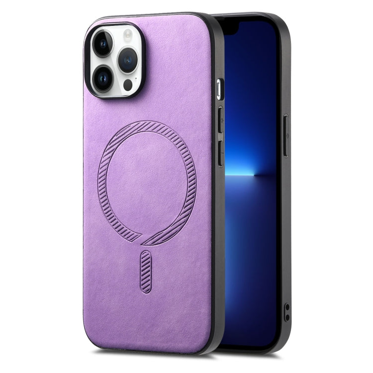 Solid Color Retro Magsafe PU Back Cover Phone Case, Compatible with iPhone 13 Pro