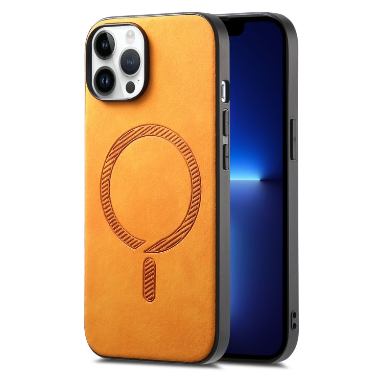 Solid Color Retro Magsafe PU Back Cover Phone Case, Compatible with iPhone 13 Pro