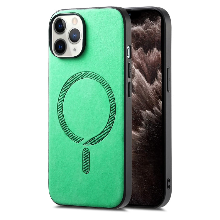 Solid Color Retro Magsafe PU Back Cover Phone Case, Compatible with iPhone 11 Pro Max