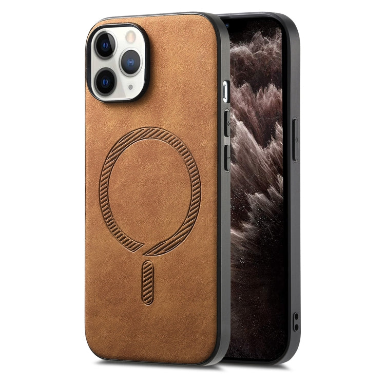 Solid Color Retro Magsafe PU Back Cover Phone Case, Compatible with iPhone 11 Pro Max