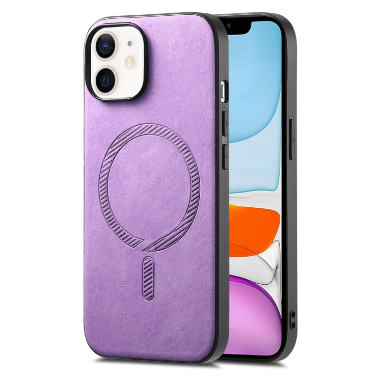 Solid Color Retro Magsafe PU Back Cover Phone Case, Compatible with iPhone 11