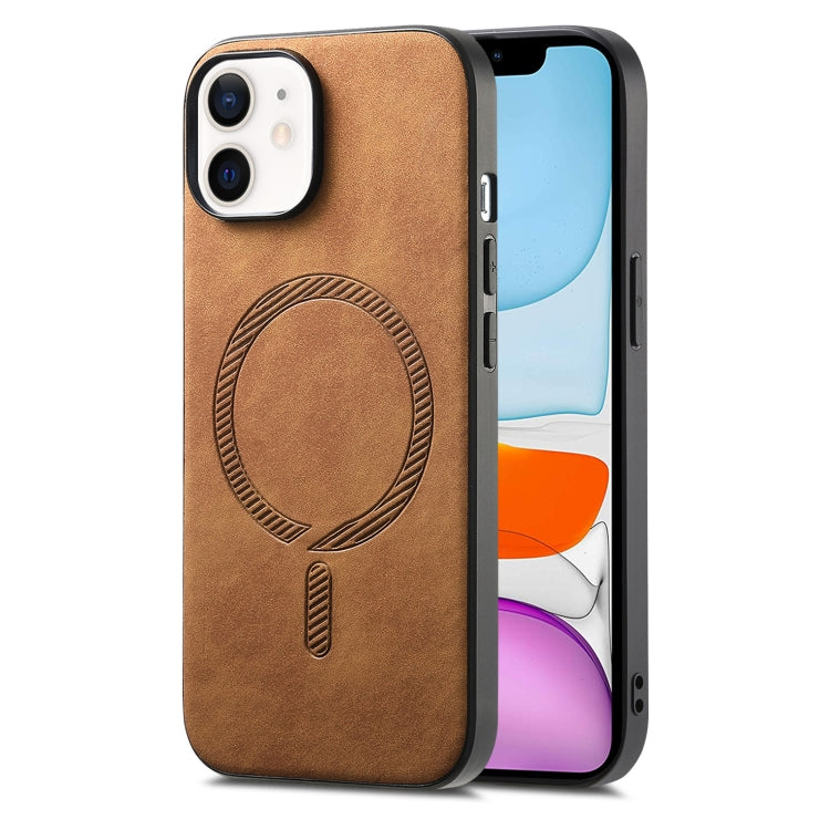 Solid Color Retro Magsafe PU Back Cover Phone Case, Compatible with iPhone 11