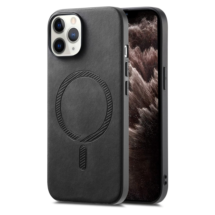 Solid Color Retro Magsafe PU Back Cover Phone Case, Compatible with iPhone 11 Pro