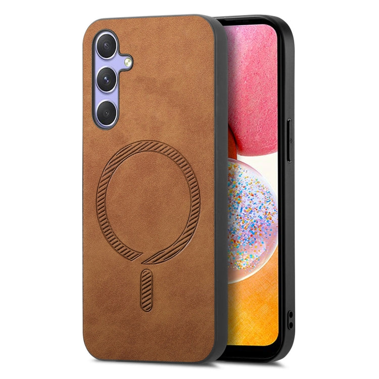 Solid Color Retro Magsafe PU Back Cover Phone Case, Compatible with Samsung Galaxy A14