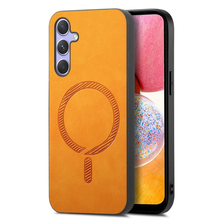 Solid Color Retro Magsafe PU Back Cover Phone Case, Compatible with Samsung Galaxy A14