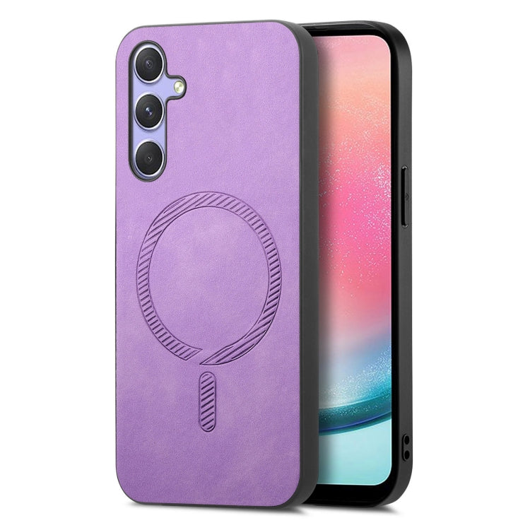 Solid Color Retro Magsafe PU Back Cover Phone Case, Compatible with Samsung Galaxy A24 5G