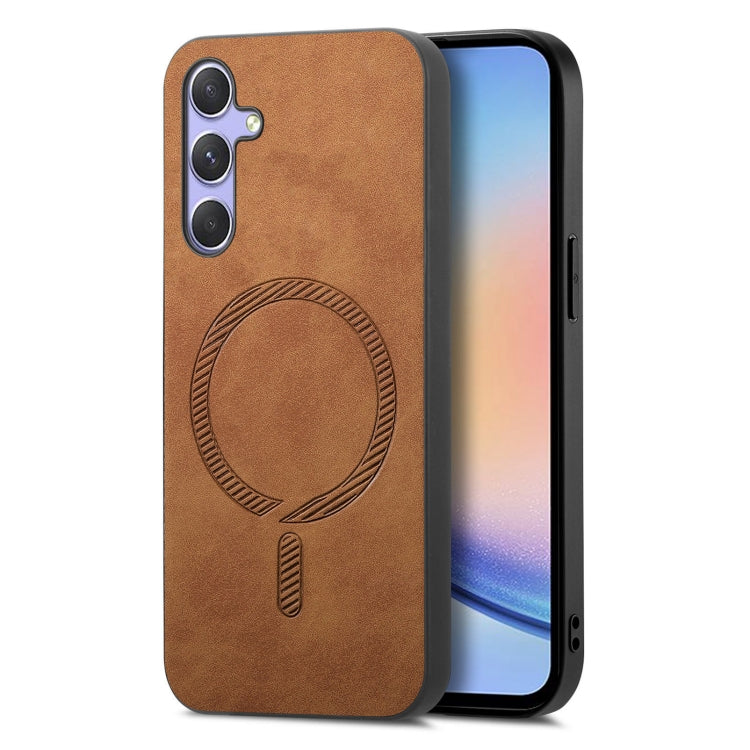 Solid Color Retro Magsafe PU Back Cover Phone Case, Compatible with Samsung Galaxy A34 5G