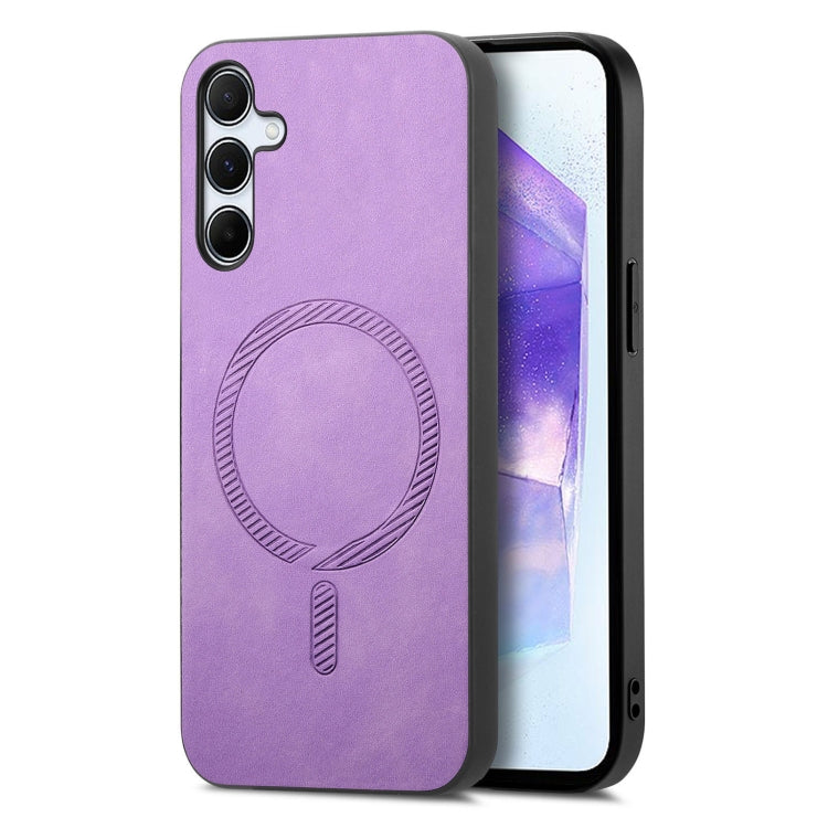 Solid Color Retro Magsafe PU Back Cover Phone Case, Compatible with Samsung Galaxy A55 5G