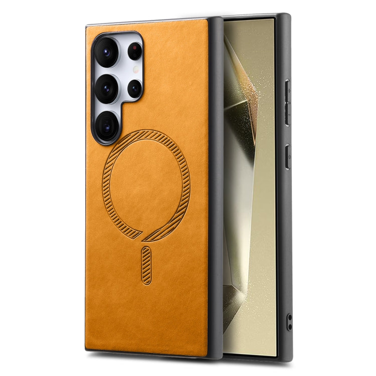 Solid Color Retro Magsafe PU Back Cover Phone Case, Compatible with Samsung Galaxy S25 Ultra 5G