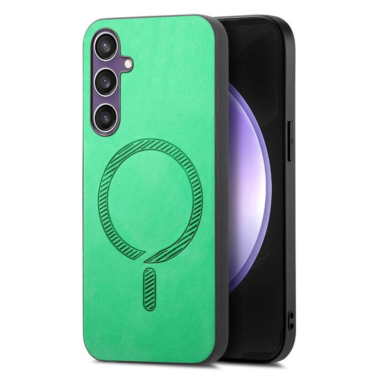 Solid Color Retro Magsafe PU Back Cover Phone Case, Compatible with Samsung Galaxy S24 FE 5G