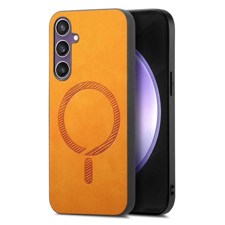 Solid Color Retro Magsafe PU Back Cover Phone Case, Compatible with Samsung Galaxy S24 FE 5G