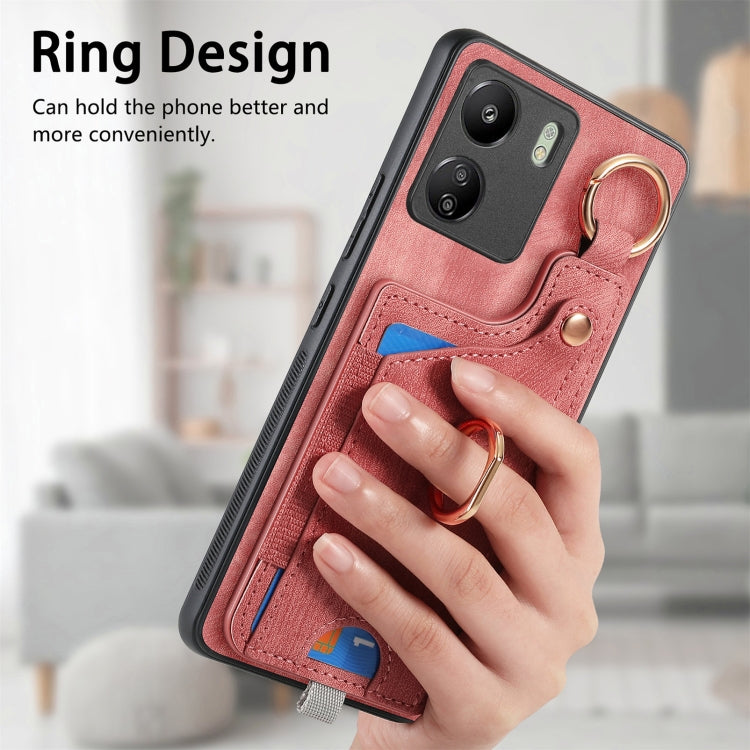 Retro Skin-feel Ring Card Bag Phone Case with Hang Loop