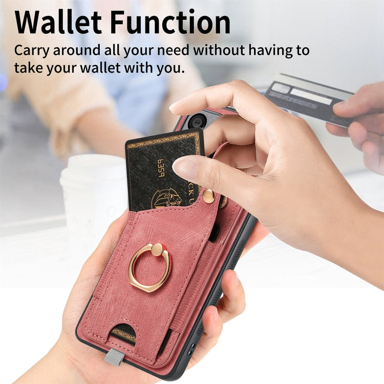 Retro Skin-feel Ring Card Bag Phone Case with Hang Loop