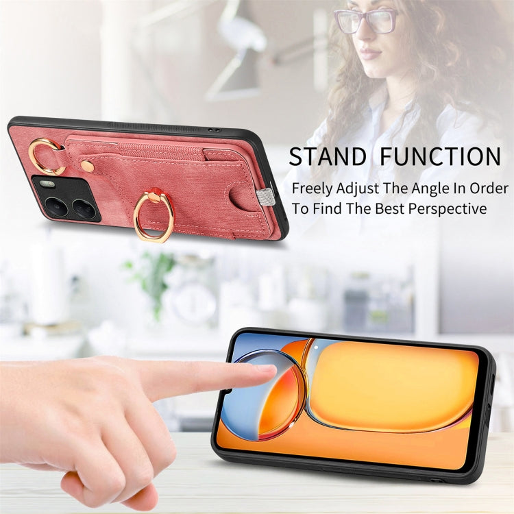 Retro Skin-feel Ring Card Bag Phone Case with Hang Loop