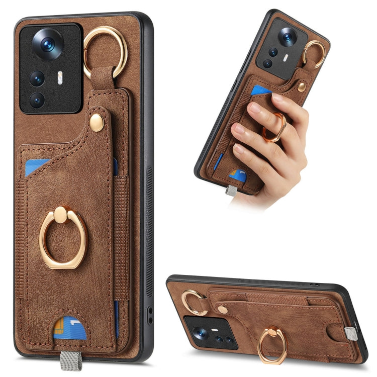 Retro Skin-feel Ring Card Bag Phone Case with Hang Loop