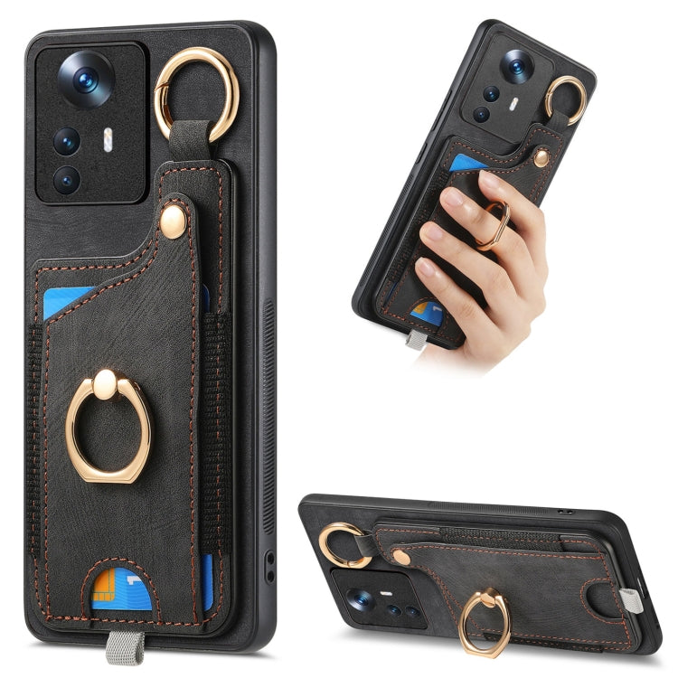 Retro Skin-feel Ring Card Bag Phone Case with Hang Loop