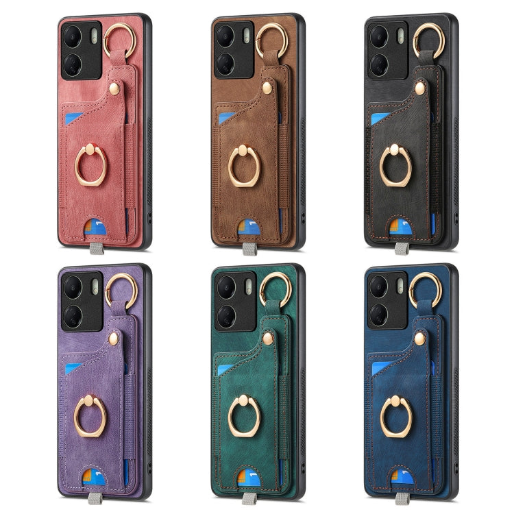 Retro Skin-feel Ring Card Bag Phone Case with Hang Loop