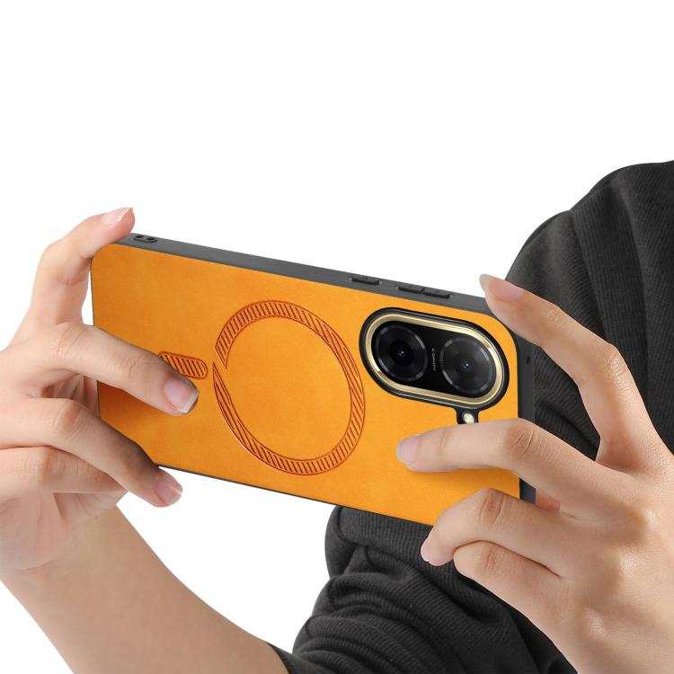 Solid Color Retro Magsafe PU Back Cover Phone Case