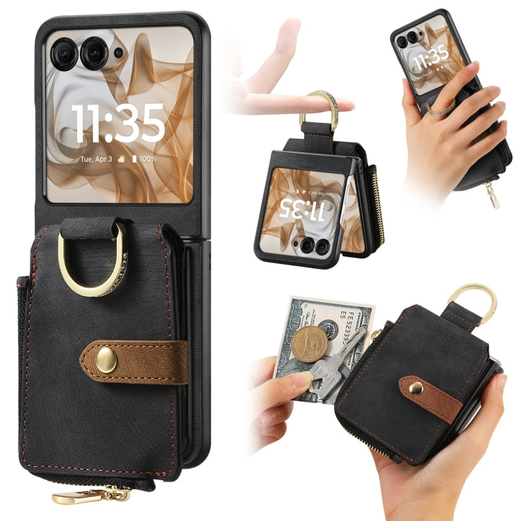 Retro Ring Vertical Zipper Wallet Phone Case