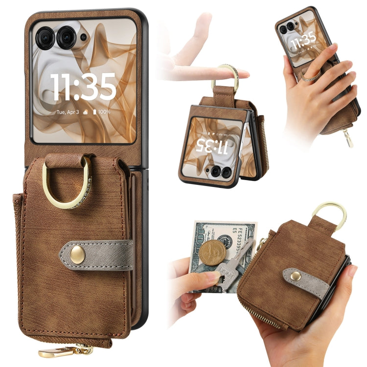 Retro Ring Vertical Zipper Wallet Phone Case