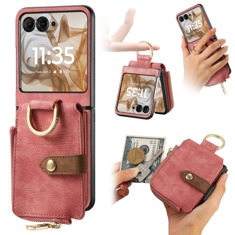 Retro Ring Vertical Zipper Wallet Phone Case