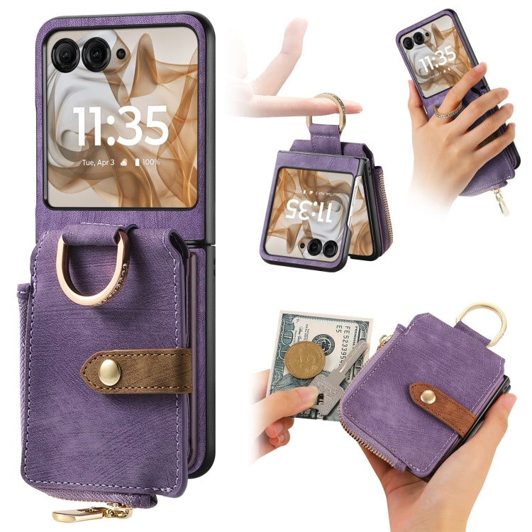 Retro Ring Vertical Zipper Wallet Phone Case