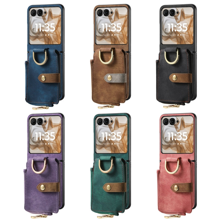 Retro Ring Vertical Zipper Wallet Phone Case