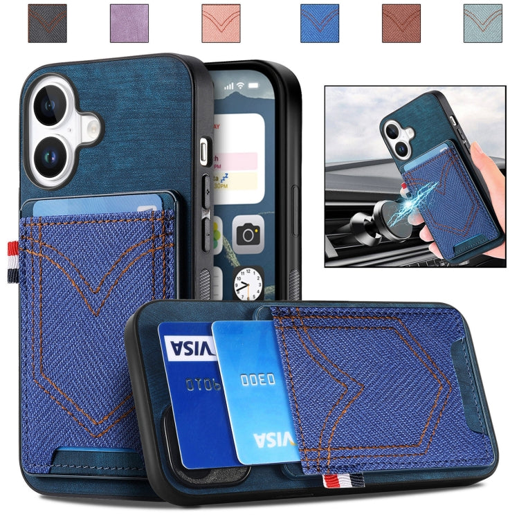 Denim Texture Leather Skin Phone Case with Card Slot, Compatible with iPhone 16 Plus